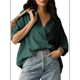 thumbnail image 2 of Blusa Informal Elegante para Mujer, de Negocios, de Corta, con Cuello en V y Tapeta, Camisa de Trabajo Verde XL, 2 of 8