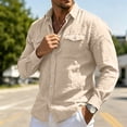 thumbnail image 2 of DeHolifer Cotton Linen Shirts for Men Button Up Shirts Long Sleeve Casual Work Shirt Lightweight Comfy Tops with Pockets Khaki L, 2 of 7