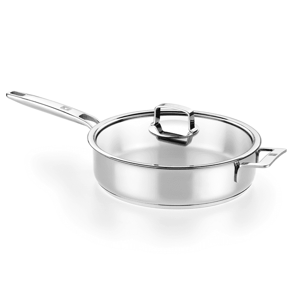 BRA COOKWARE Signature Sauté Pan w/ Glass Lid | 11 inches - 4 quarts Professional Low Casserole | Stainless Steel Sauté Pan | All Stovetop Compatible - Full Induction | Toxic Free | Polished Finish