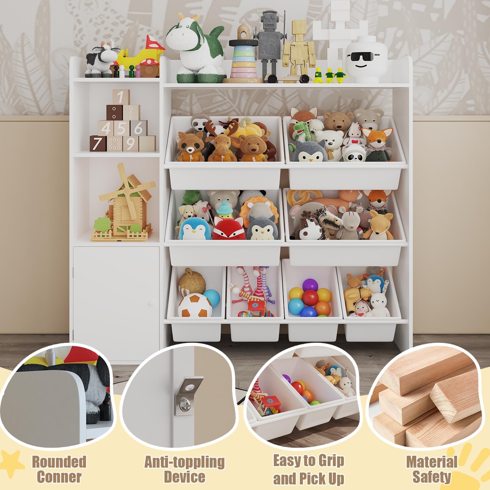 Kids Toy Storage Organize 8 Removable Bins Kid Bookshelf and Toy Storage Large Toy Box with Bookshelf for Bedroom, Kids Room, Classroom, Nursery