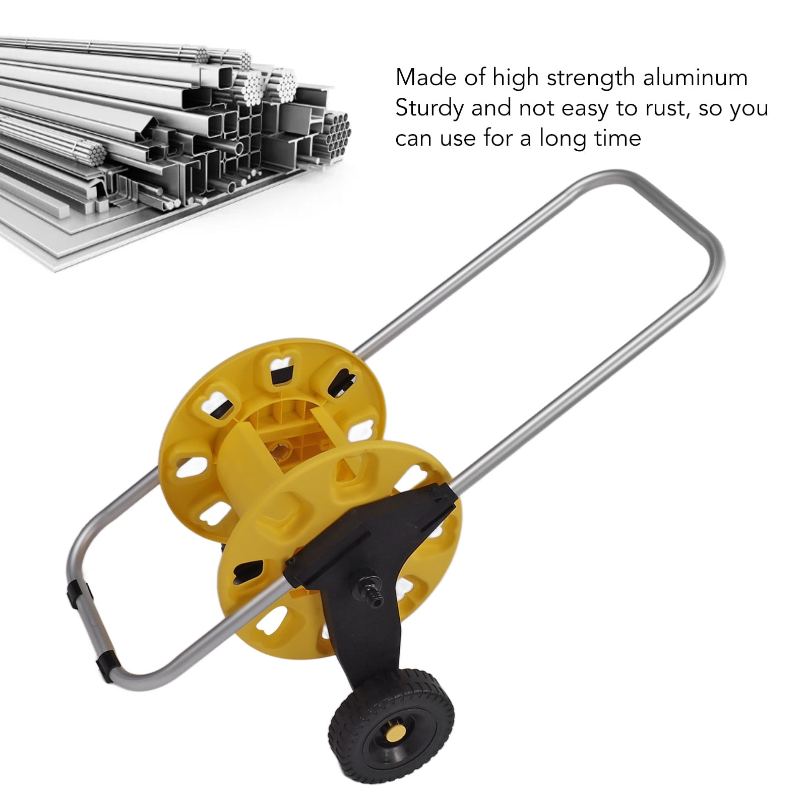 Yajisi Hose Reel Cart with Wheels Heavy Duty Garden Hose Reels for Outside 60m Hose Capacity Manual Push Type Yellow (32.1 x 16.5 x 15.4 inches / 81.5 x 42 x 39 cm)