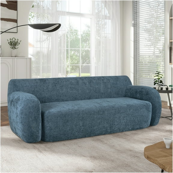 JERFIT Modern Curved Sofa 3 Seater Couch with Soft Polyester Fabric for Living Room, Apartment Dark Blue