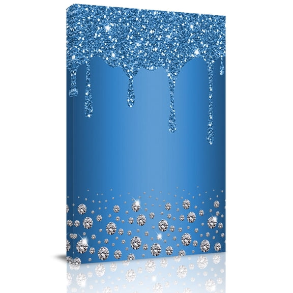 Canvas Wall Art, Modern Blue Framed Canvas Prints for Bathroom Hallway, Abstract Diamond Luxury Gradient Small Gallery Wrapped Wall Decor for Home Office, Gifts, 8"x10" Ship Next Day