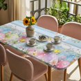 thumbnail image 3 of Easter Eggs Table Cloths for 6 Foot Rectangle Tables, Spring Daisy Eucalyptus Leaves Light Blue Wood Patio Waterproof Elastic Fitted Tablecloths, Washable Rectangular Table Cover for Camping, 3 of 8