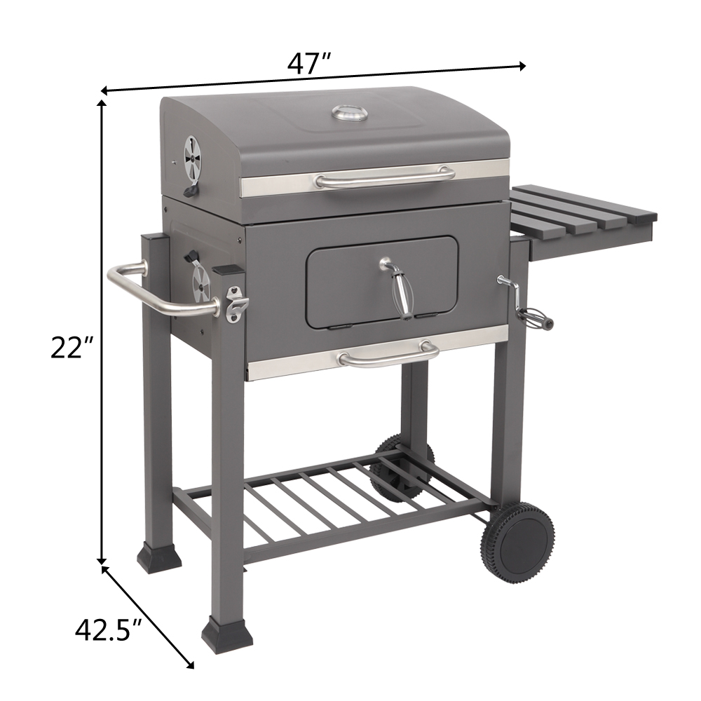 Charcoal Grill, Square Portable Charcoal Grill, Stainless Steel BBQ Grill with Shelf, Thermometer, Wheels, Charcoal BBQ Grill for Outdoor Picnic, Patio, Backyard, Camping, JA1173 - image 2 of 8