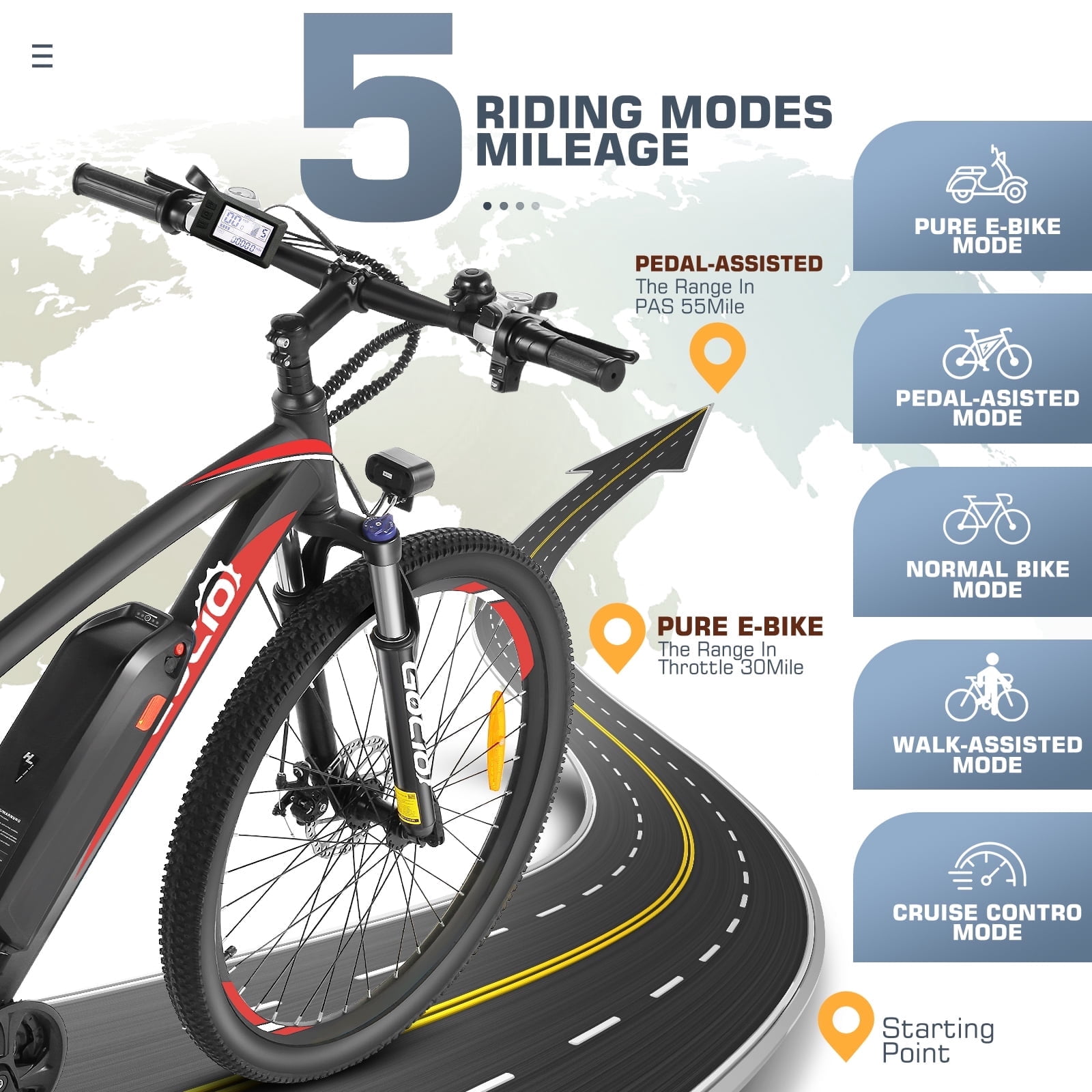 Gocio 27.5" Electric Mountain Bike for Adults, 750W Peak Motor, 48V 10.4Ah Battery, 20MPH, 21 Speed, Lockable Front Suspension, UL2849 Certified