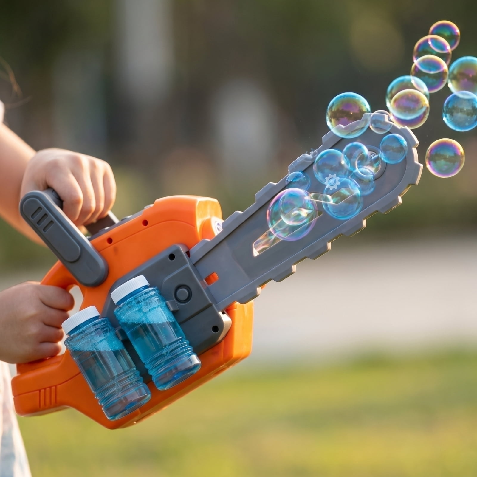 Chainsaw Style Bubble Blowing Machine with Lights and Sound, Automatic Electric Bubble Maker for Outdoor Party Camping Festival Lawn Events with Bubble Solution 200ml