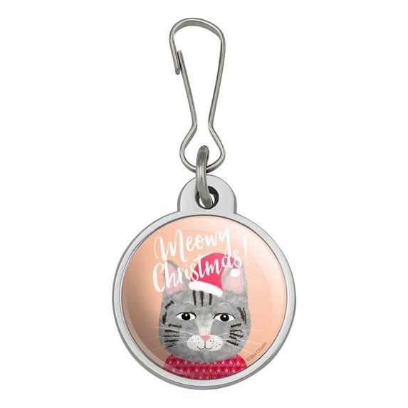 Meowy Merry Christmas Cat in Sweater and Hat Jacket Handbag Purse Luggage Backpack Zipper Pull Charm