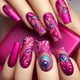 thumbnail image 4 of Pegatinas para uñas con diseño de pavo real rojo y rosa, 4 of 6