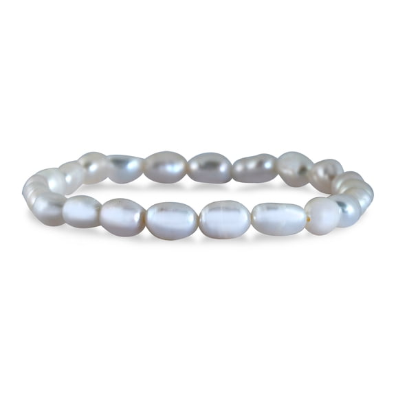 SZUL Women's 6-7MM Natural Freshwater Silver Grey Pearl Stretch Bracelet