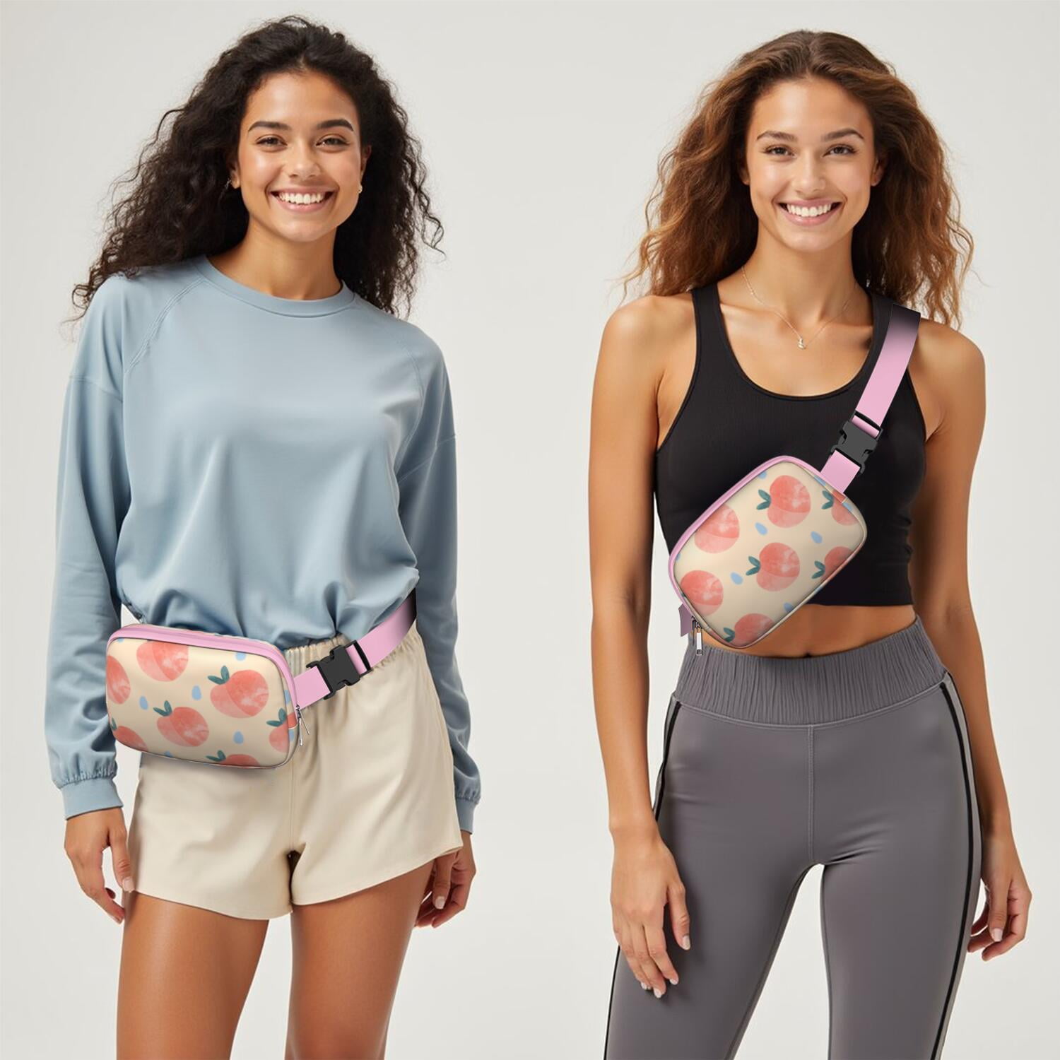Juicy Peach Fanny Pack – Kawaii Cartoon Fruit Belt Bag with Vibrant Pink Design for Peach Lovers