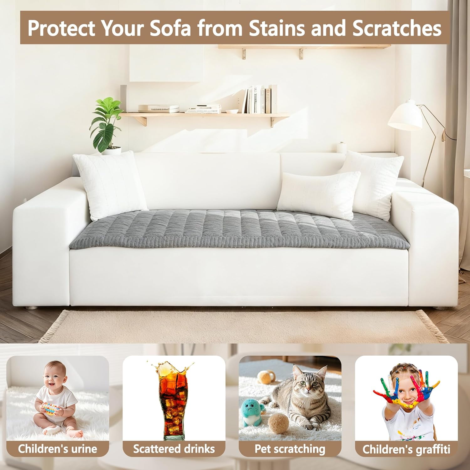 Couch Cover Sofa Cover Non Slip Fuzzy Couch Covers for Dogs Washable Thick Soft Sofa Slipcovers Cushion Pet Friendly Furniture Protector(Grey,27.5"x70.8"）