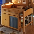 thumbnail image 4 of MODERNLUXE Wood Twin Size Loft Bed with Storage Cabinets and Wardrobe, Storage Bed with LED Light, Wood Color, 4 of 11