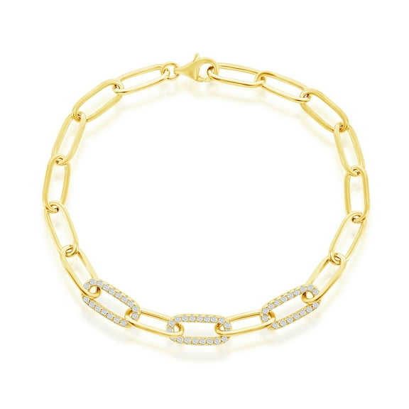 TheJewelryHut Designer Sterling Silver CZ Paperclip Bracelet - Gold Plated