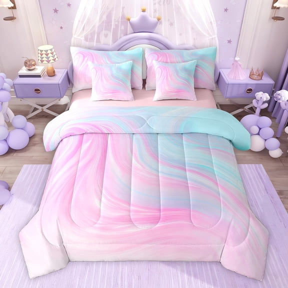 Castle Fairy Gradient Watercolor Twin Bedding Sets,Ombre Stripes Bedding Comforter Set