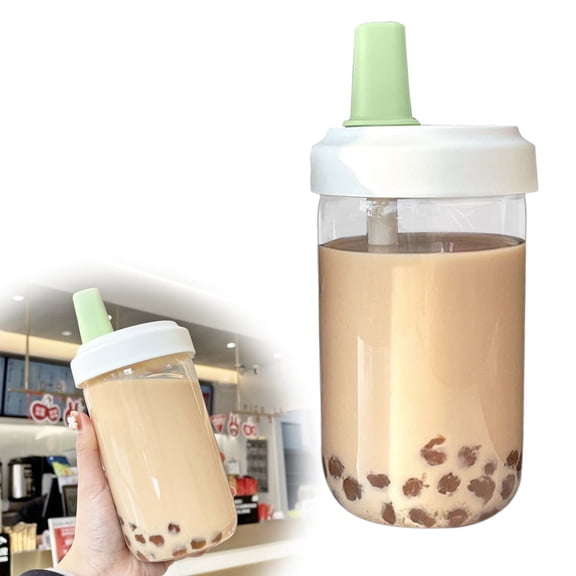 HmNPlay Reusable Boba Cup 17oz Plastic Tumbler with Lid and Straw, Cute Bubble Tea Cup with PU Sleeve, Wide Mouth Travel Mug for Smoothies Iced Coffee, Pink