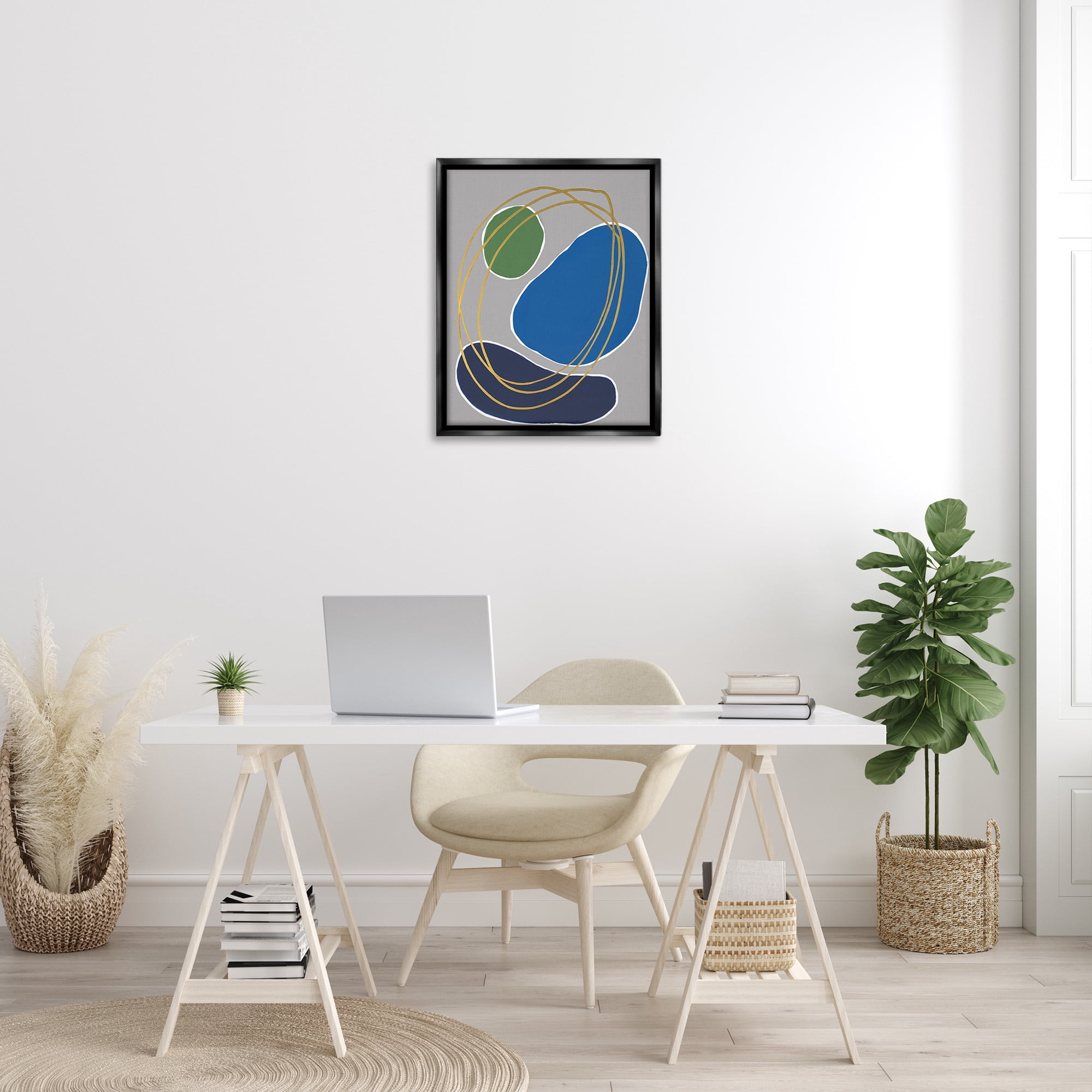 Stupell Industries Oblong Geometric Shapes Abstract Painting Black Floater Framed Canvas Art Print Wall Art, 25 x 31