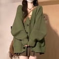 thumbnail image 3 of Women Sweater Coat V-Neck Long Sleeve Solid Color Knitting Coat with Large Pockets Mid-Length Loose Fit Sweater Cardigan, 3 of 8