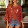 thumbnail image 2 of UOCUFY Womens Crochet Cover Up Top | 3/4 Sleeve, Off Shoulder, Mesh, Boho Beach, Swimsuit Coverup (Orange, S), 2 of 4