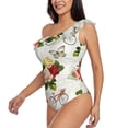 thumbnail image 2 of Haiem Vintage Bike Flower Butterfly Women's One Piece Swimsuits Tummy Control One Shoulder Bathing Suits Ruffle Swimwear-Small, 2 of 8