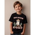 thumbnail image 1 of Halloween T-shirt - Boys' Funny Western Cowboy Halloween T-Shirt - Cute Cactus & Print with "Boot Scootin' Spooky" Pink Lettering, Soft Round Neck Casual Short Sleeve Tee for, Machine W, 1 of 6