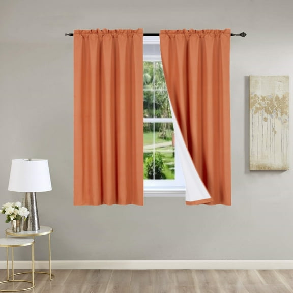 1 Set R64 blackout thermal rod pocket panel solid brick color treatment window 100% privacy for bedroom or any room size 35" wide X 63" length