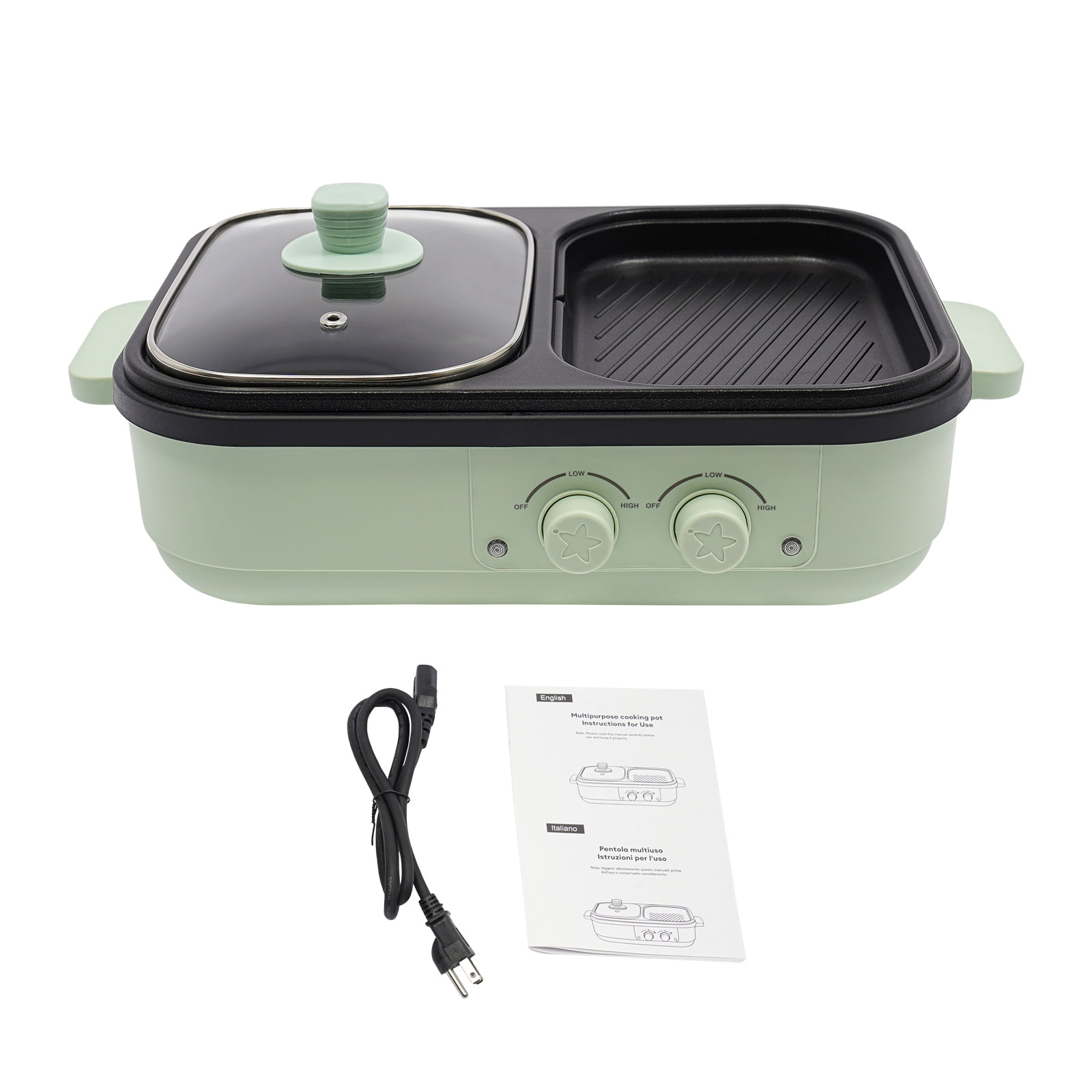 Miumaeov Mini 2-IN-1 Electric Hot Pot BBQ Grill Kitchen Smokeless Shabu Cooking Pan Nonstick Griddle 110V