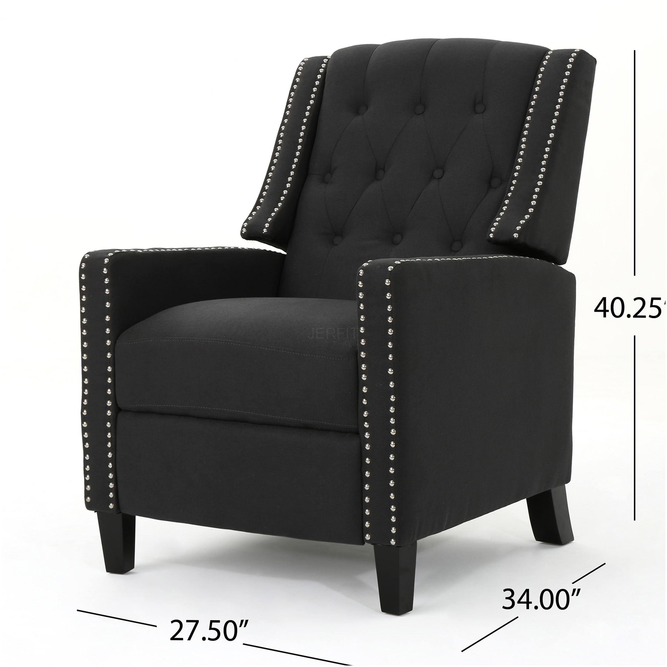 JERFIT Recliner Chair Dark Gray Fabric Push Back Reclining Armchair with Wood Legs for Living Room