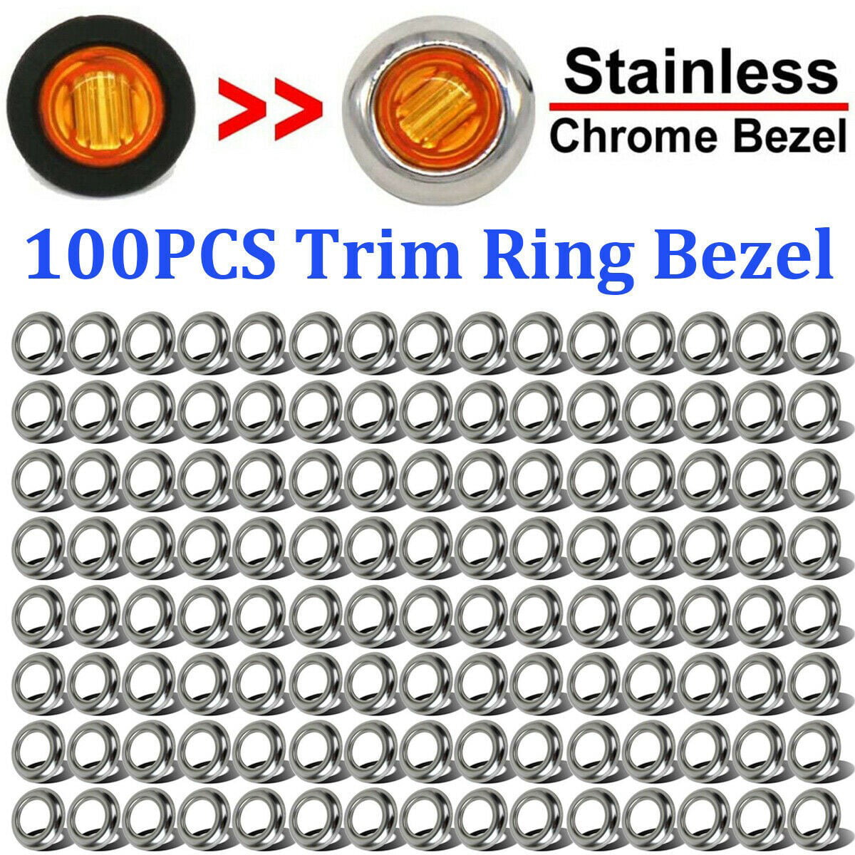 Pack of 100 Partsam 3/4 Round Stainless Steel Trim Ring Bezel for 3/4 Accent Marker Lights and All 3/4 Round Marker Lights 