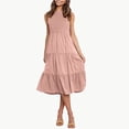 thumbnail image 1 of Robe Femme Liquidation Robe Unie Sans Manches Plissée Taille Élastique Grande Robe Rose m, 1 of 8
