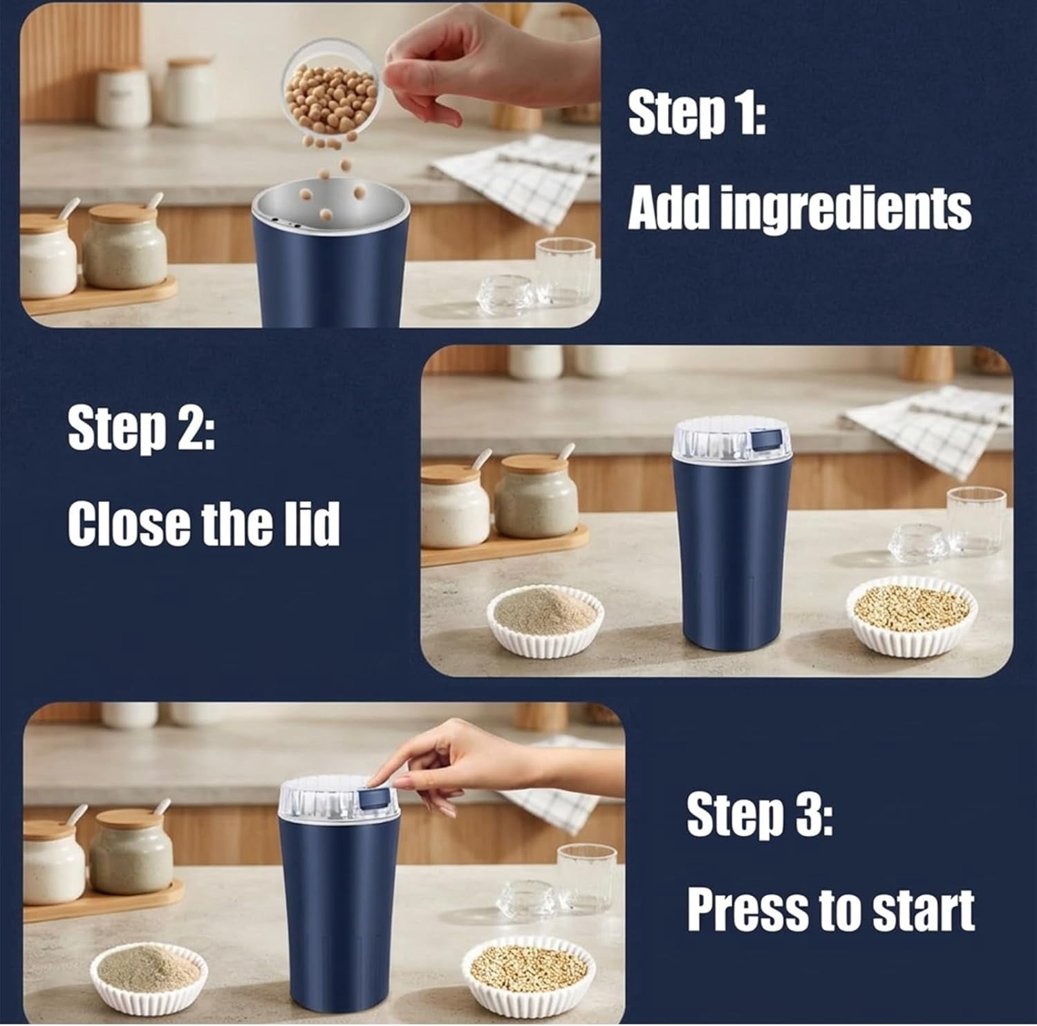 Household Superfine Grinder - Multi-Grain Blending & Powdering Machine, Stainless Steel Blade One Touch Grinding Design, Electric Spice Grinder for Coffee Beans Herbs Nuts Seeds Pepper Grain (Blue*2)