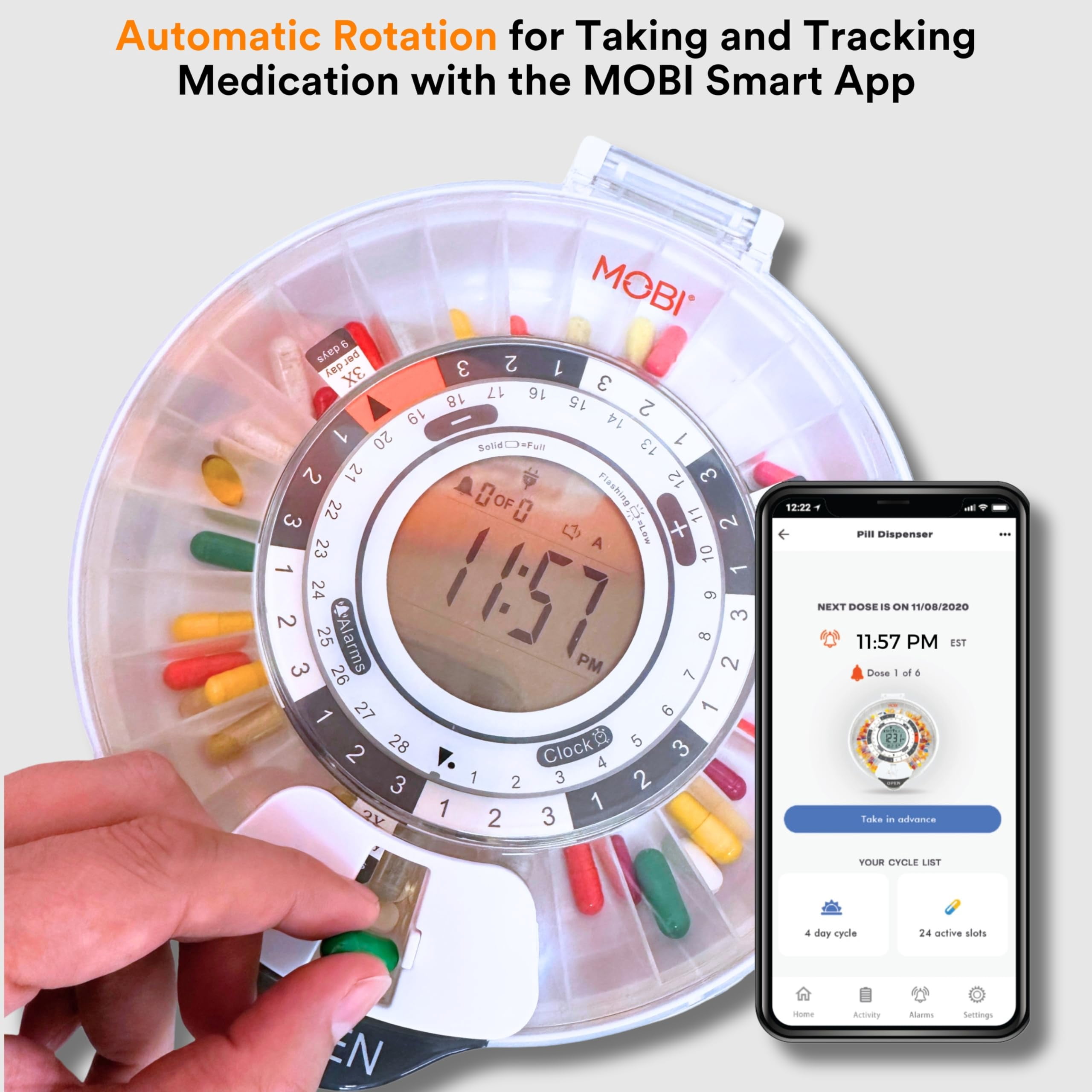 MOBI Smart Wi-Fi Pill 28 Day Pill Dispenser & Non-Contact Forehead Thermometer Bundle