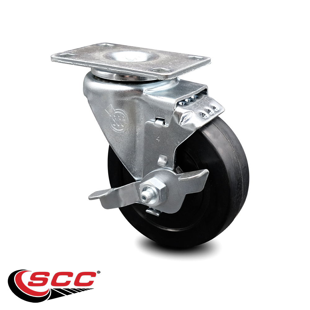 4 Inch Soft Rubber Wheel Swivel Top Plate Caster with Brake Service Caster Brand
