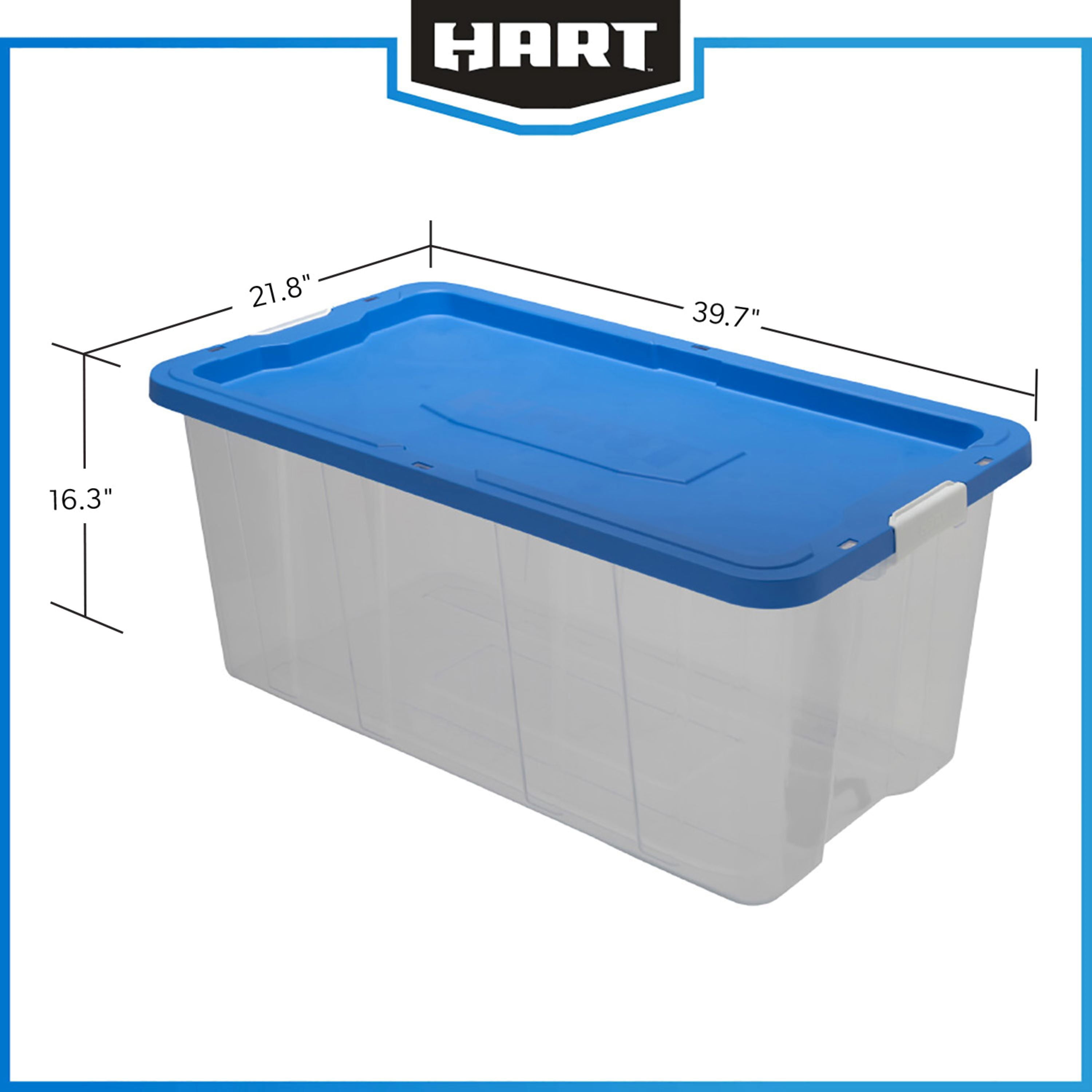 HART 160 Quart Latching Plastic Storage Bin Container, Clear, Set of 3