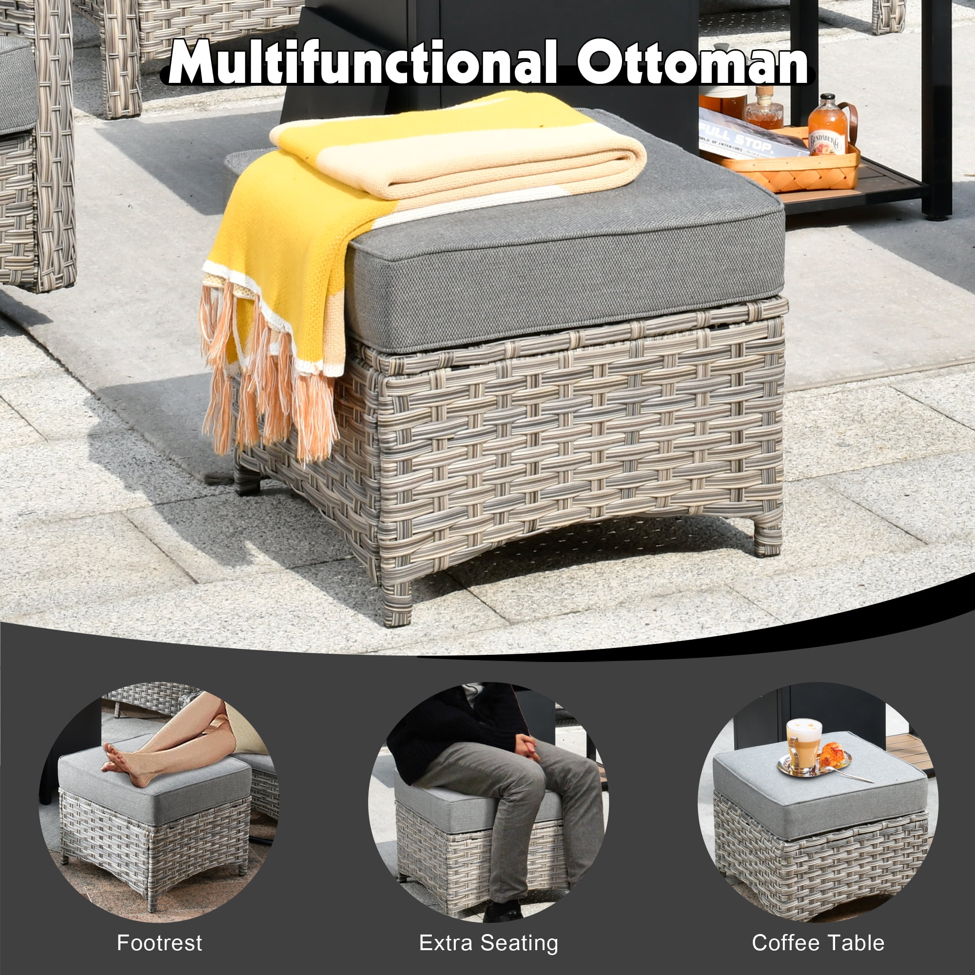 Ovios High-Back Outdoor Furniture 8 Pieces Gray Wicker Patio Conversation Set with Rocking Swivel Chairs for Backyard
