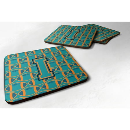 

Carolines Treasures CJ1063-IFC Letter I Football Aqua Orange and Marine Blue Foam Coaster Set of 4 3 1/2 x 3 1/2