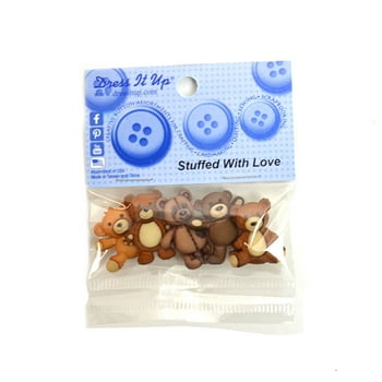 Dress It Up Buttons Stuffed with Love Teddy Bear Craft & Sewing Fasteners, Multi Color, 5 Pcs.
