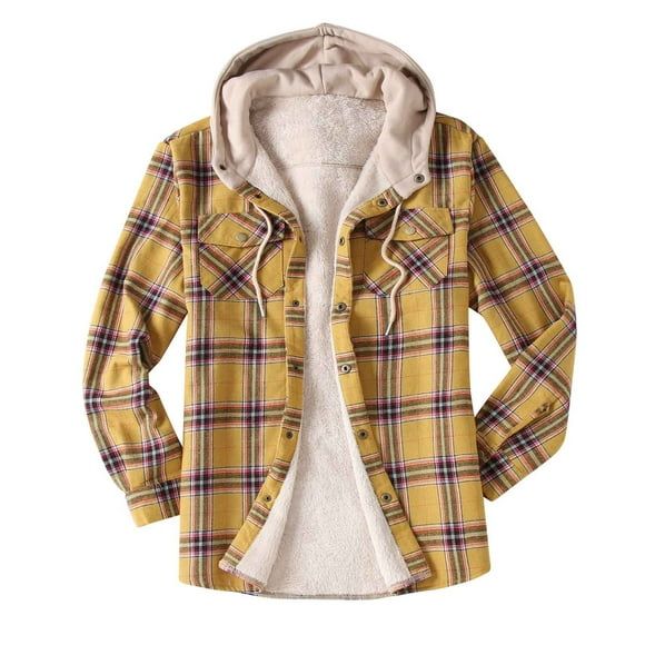Meichang Men's Fleece Jackets Big and Tall Plaid Hoodies Streetwear Button Down Shirt Jacket Modern Fit Long Sleeve Coat Jacket