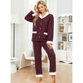 thumbnail image 3 of HEARTNICE Women Button-Down Pajama Set, Soft Quilted Sherpa Shawl Collar Long Sleeve Sleepwear,(Burgundy,S), 3 of 5