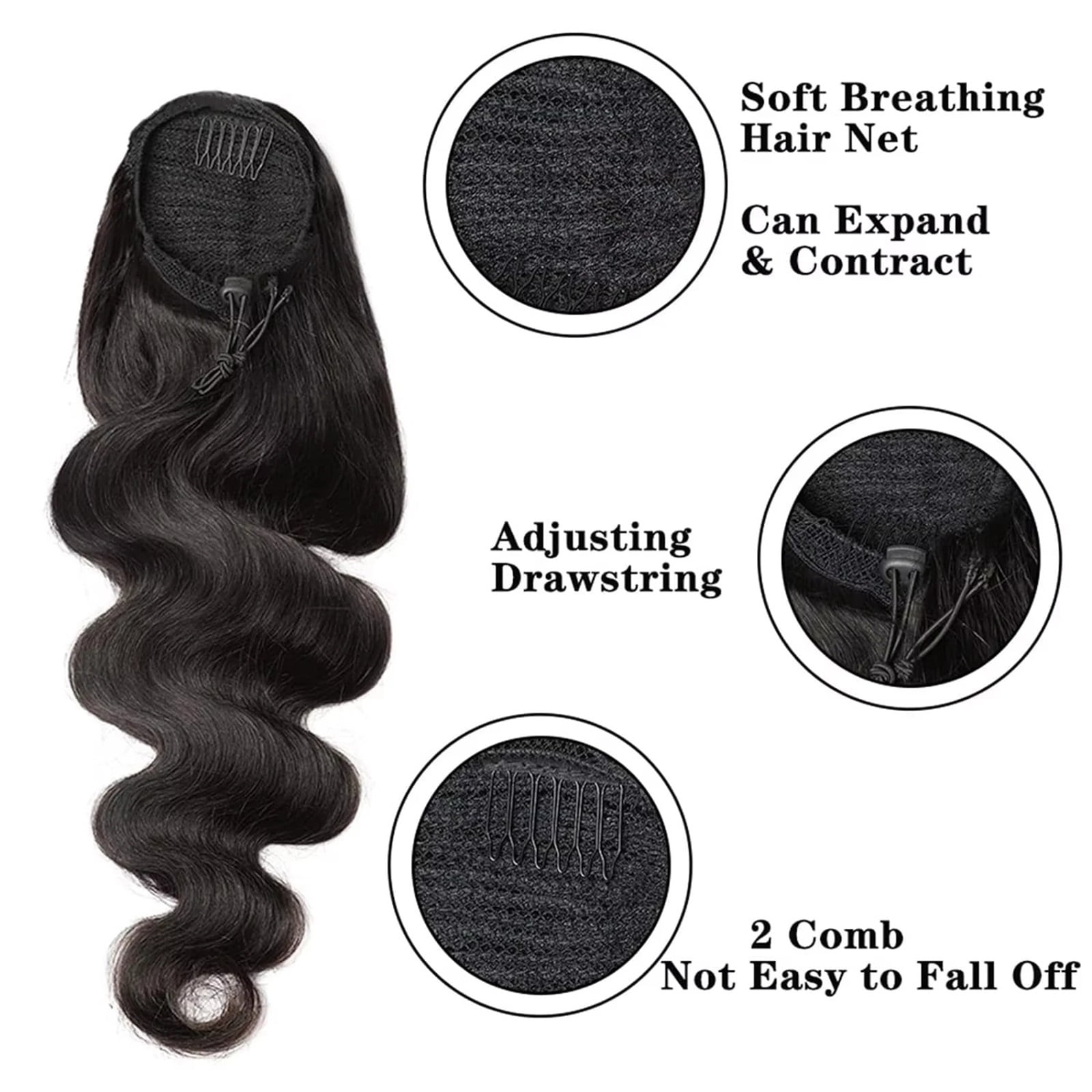 Body Wave Human Hair Ponytail Extensions for Women Clip in Drawstring Ponytail Hair Extensions