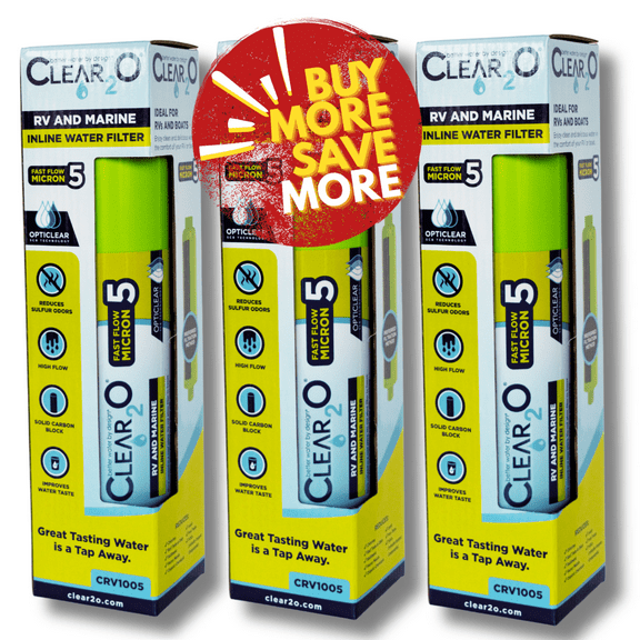 CLEAR2O® RV AND MARINE INLINE WATER FILTER - CRV1005-3 SOLID CARBON BLOCK 5 MICRON - 3PK