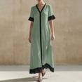 thumbnail image 2 of GUACER V-Neck Maxi Dress for Women Cotton Linen Casual Short Sleeve Contrast Trim Boho Long Dresses with Ruffle Hem, 2 of 7