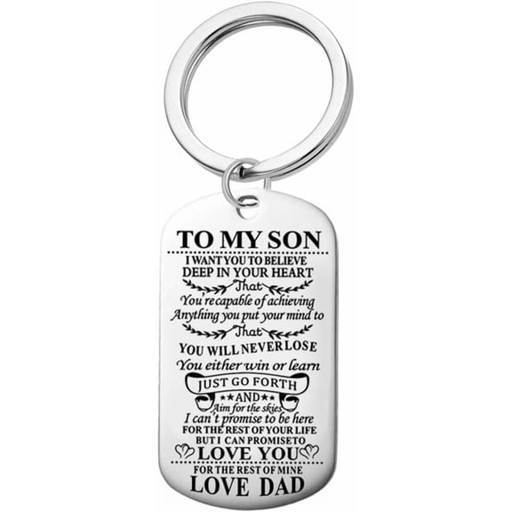 Dad Mom to Son Dog Tag Inspirational Message Pendant Necklace Keychain Birthday Jewelry Gift Teen