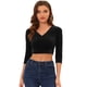 thumbnail image 1 of Blusa de terciopelo con cuello en V y manga 3/4 para mujer Negro M, 1 of 5