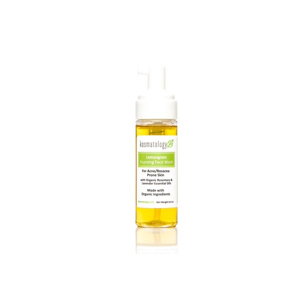Kosmatology Limpiador facial espumoso orgánico de hierba de limón para pieles propensas al acné, 6 onzas líquidas