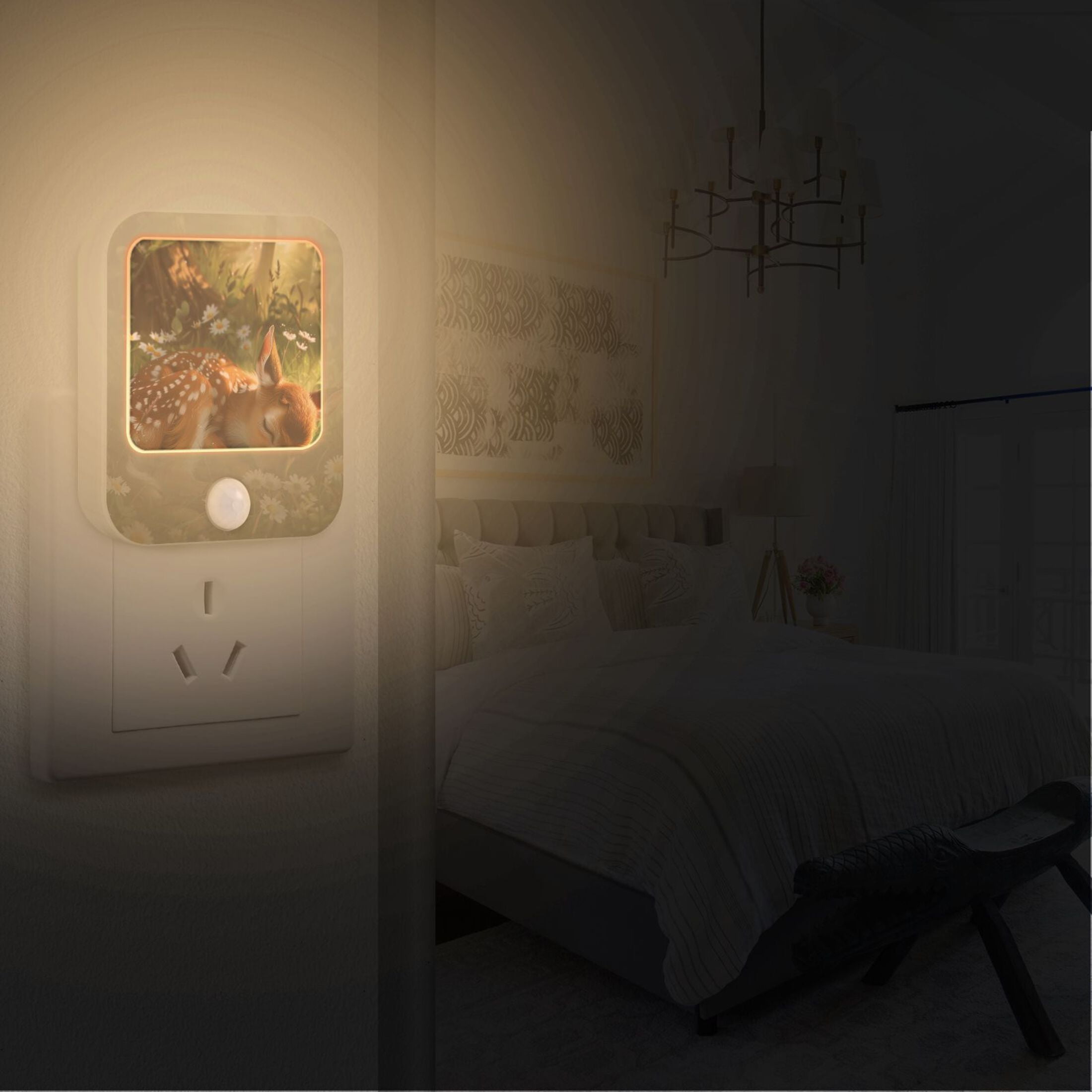 Baby Deer Night Lights Plug into Wall LED with Auto Light Sensor Warm Light for Kids Hallway Bedroom Living Room Kitchen Bathroom Set of 2