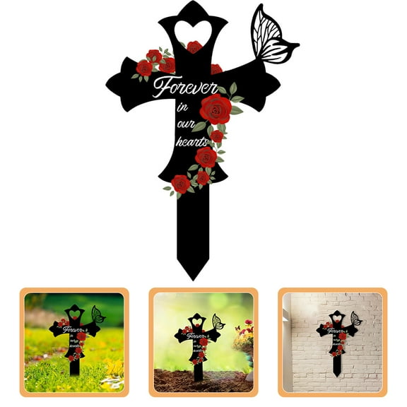 FUEENIRVA Cemetery Memorial Signs Metal Cross Stake 1Pcs For Grave Yard Decor