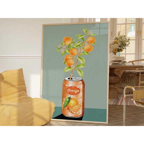 Orange Tree San Pellegrino Wall Art Decor Gardener Print Bold Funky Vibrant Quirky Kitchen Decor Plant Lover Tangerine Fresh Citrus Wall Art Wall Art, Modern Wall Decor, 8x12 UNFRAMED