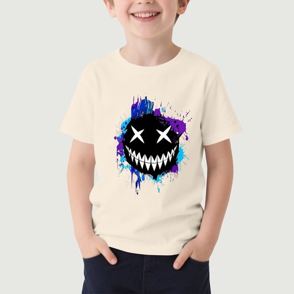 Cethrio Boys Graphic Tees, Casual Short Sleeve Crew Neck Summer Tops Boys T Shirts Beige Size 14-16