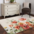 thumbnail image 3 of Area Rugs for Living Room Bedroom, Red Poppy 4'x6' Rug Washable Carpet Runner Indoor Outdoor, Spring Country Watercolor Daisy Flower Leaf Plant Non Slip Accent Floor Mats Rug for Kitchen, Office, 3 of 8